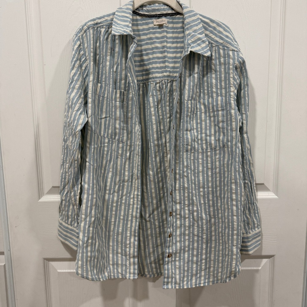 Pilcro‎ Striped Button Down Shirt Womens Size M Long Sleeve Casual Blue White